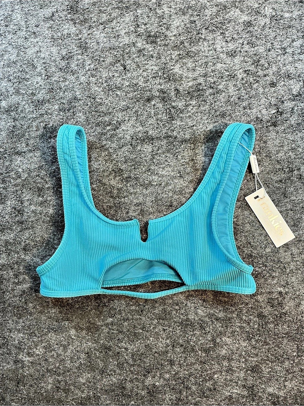 Frankies Bikinis Cole Ribbed Scoop Bikini Top Blue Size L
